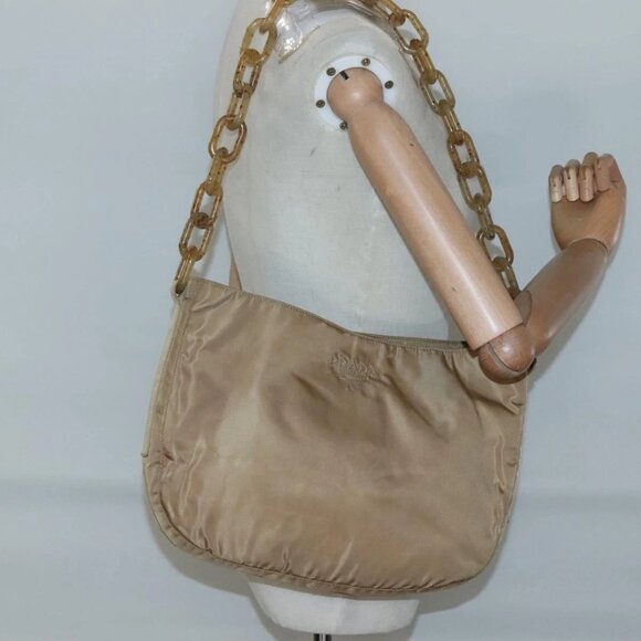 PRADA Chain Shoulder Bag Nylon Beige Auth th6074 - Picture 15 of 16